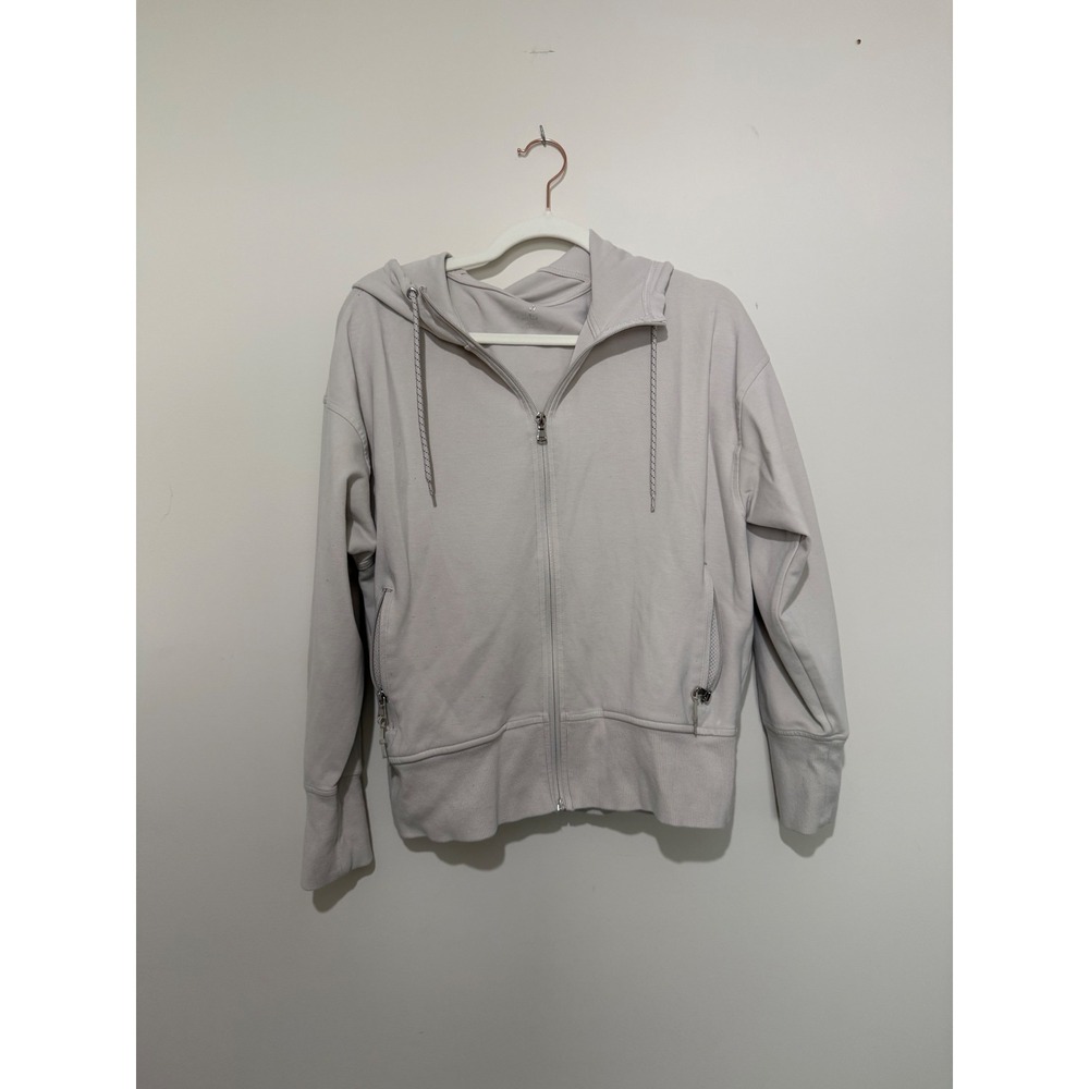 Dynamite Women Light Gray Full Zip Breathable Cotton Blend Hoodie Large